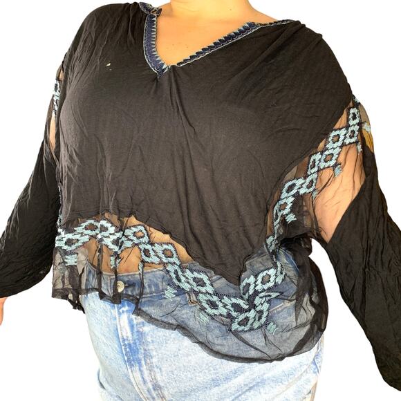 Free People Eden Mesh Bohemian Detail Oversized Tunic Blouse Top Medium - Picture 1 of 8